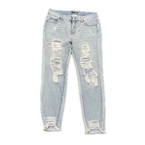 Fashion Nova Ripped Light Blue Ankle Jeans